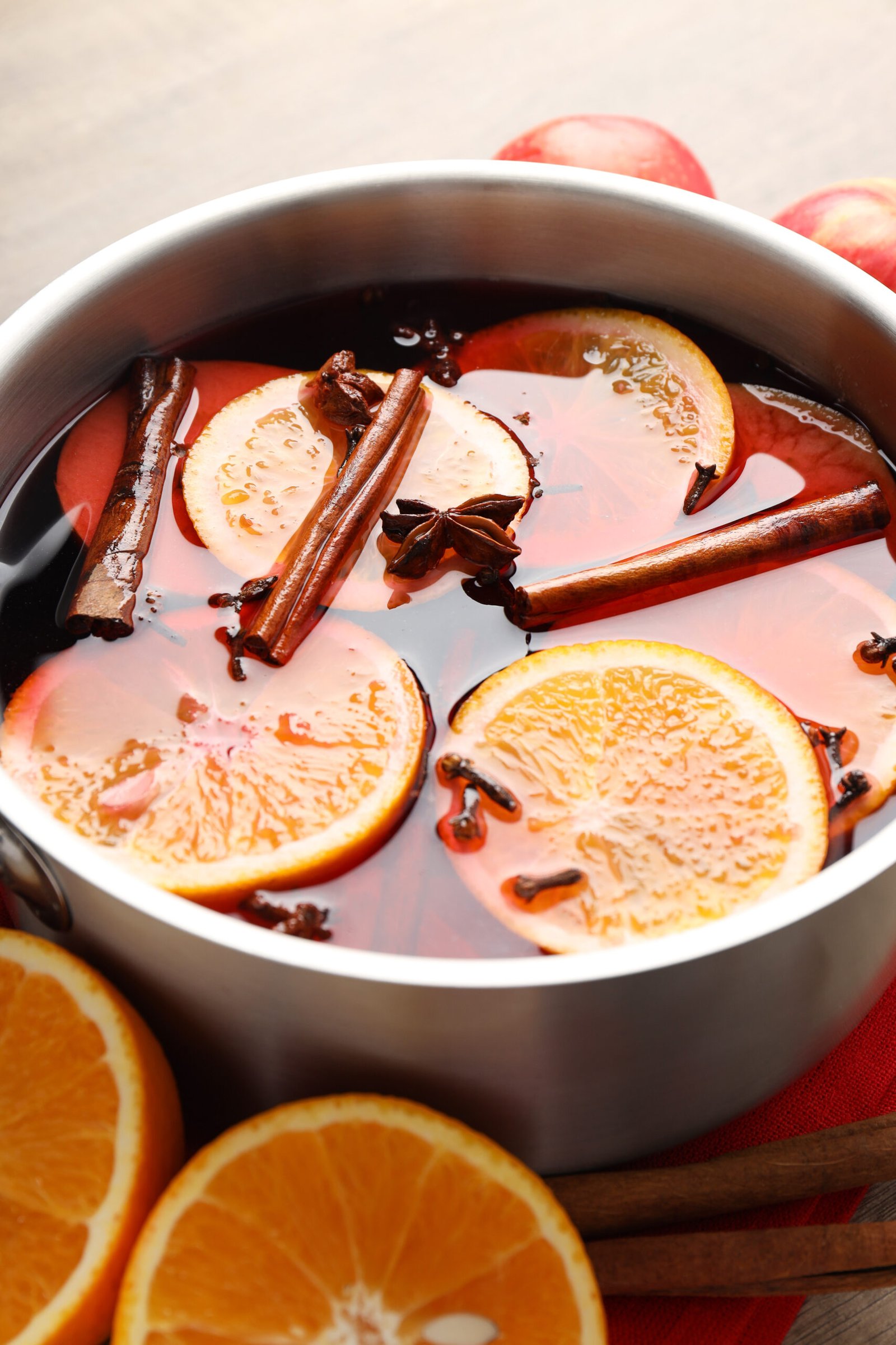 Concept of cooking mulled wine, close up